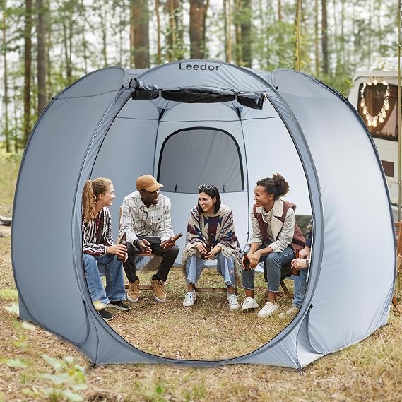 Patio Gazebo 12x12 Screen House Room, LEEDOR Pop Up Outdoor Gazebo Tent with Roll Up Mosquito Netting, Easy Setup & Waterproof & Sunshade, Suitable for Camping Trip, Backyard, Beach, Picnic - Grey