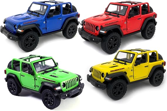 KiNSMART - Jeep Wrangler Rubicon Off Road 4x4 5 inch 1:34 Scale Die Cast Model Replica Toy Car (-SetOf4 Opentop)