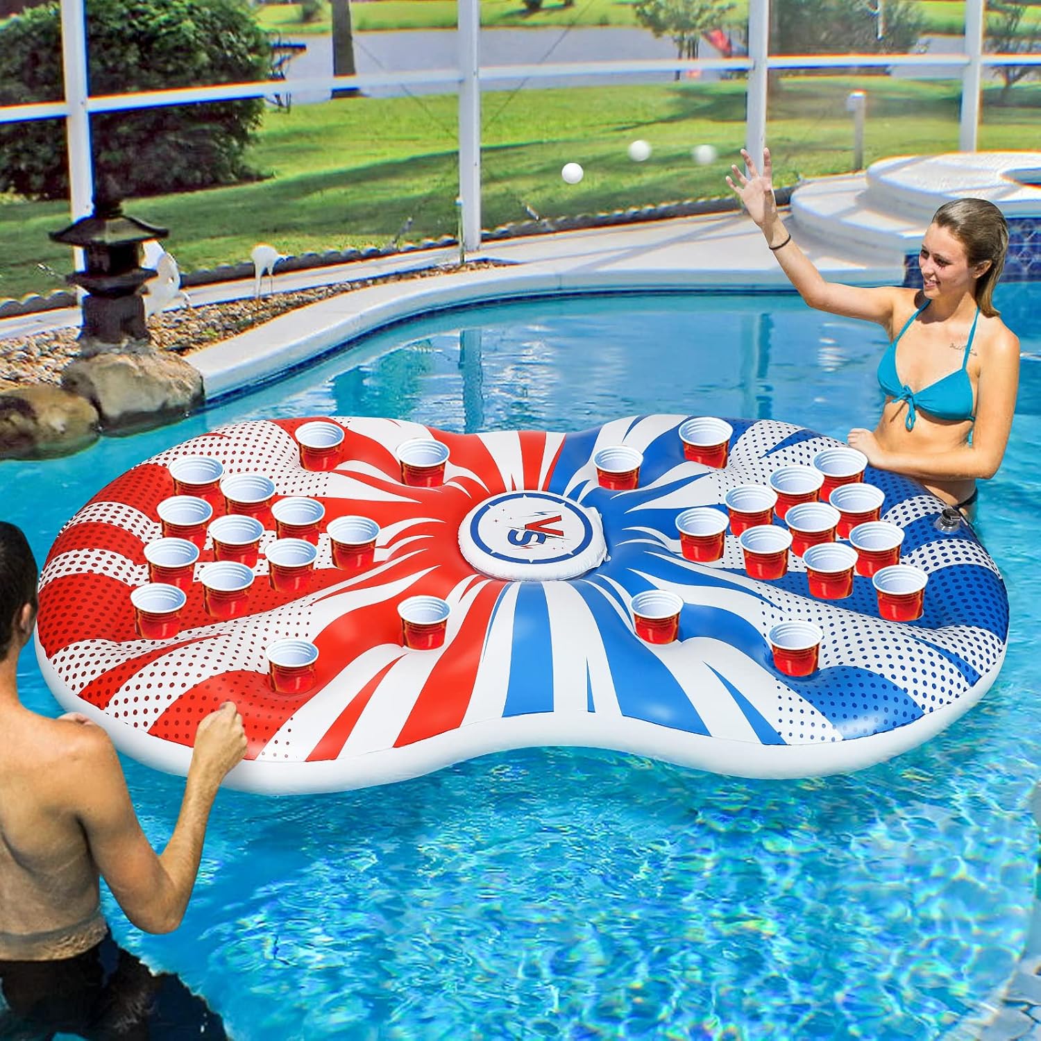 Pool Floats Mermaid Pool Float Pool Lounger for Adults, Swimming Pool Raft Floating Chair with Cup Holders, Backrest, Mesh Bottom