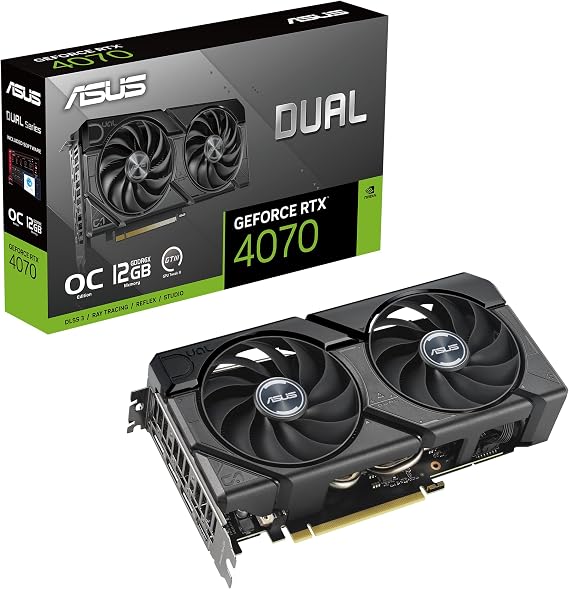 ASUS Dual GeForce RTX 4070 EVO OC Edition 12GB GDDR6X is Designed for Broad Compatibility, with a 2.5-Slot Design, Axial-tech Fan Design, 0dB Technology, Auto-Extreme Technology,