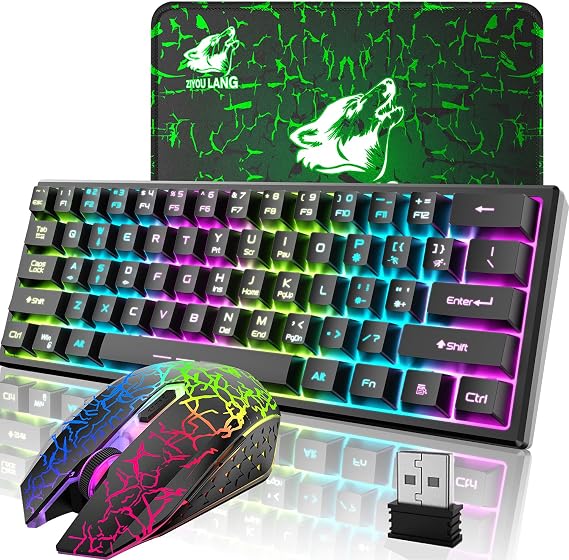 60% Mechanical Gaming Keyboard Mini 68 Keys Anti-Ghosting Wired Type C Chroma RGB 18 Backlit Effects,Lightweight Gaming Mosue 6400DPI Honeycomb Optical,128 PBT Pudding Keycaps for PC Gamers(White)