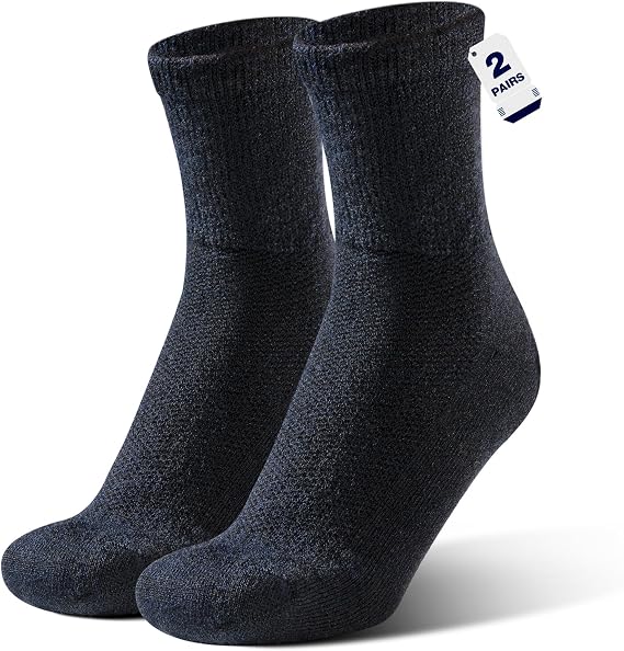 Rahhint Alpaca Wool Socks for Men Women Non Binding Wide Loose Fit Thick Warm Soft Seamless Moisture Breathable Black Blue XL