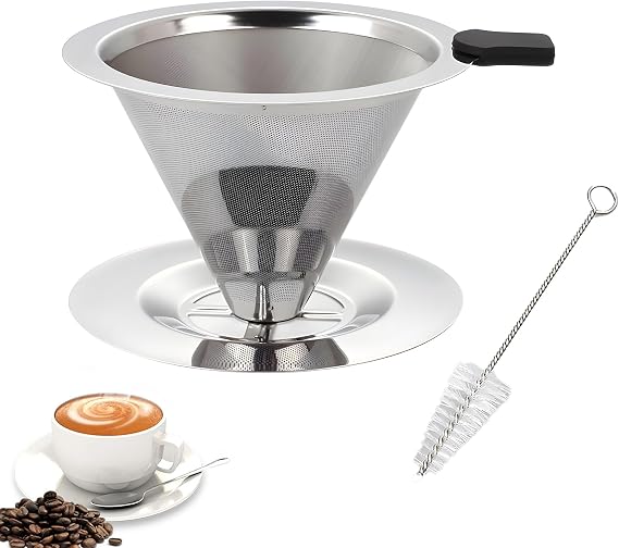 Stainless Steel Coffee Filter, Pour Over Coffee Filter with Cleaning Brush