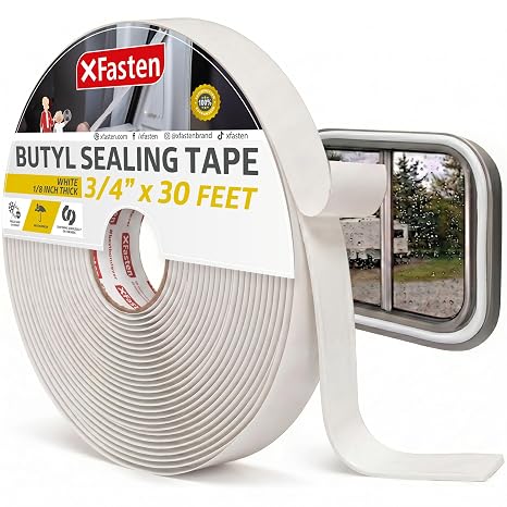 XFasten Butyl Sealing Tape, White, 1/8-In x 3/4-In x 30-Foot Plumbers Putty Tape, RV and Boat Sealant