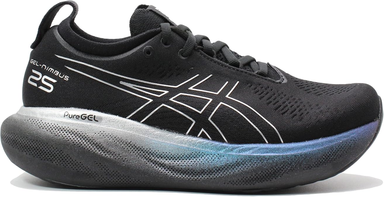 ASICS Nimbus 25 Platinum Road Running Shoe for Woman Black Purple