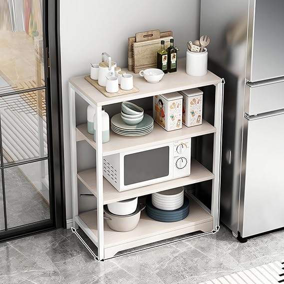 Multi-Layer Kitchen Storage Shelf, Organizers and Storage, Quality Steel Frame, Stable Structure, Shelves Ideal for Bathroom, Closet, Garage, Bookshelf, Bathroom(Color:White)