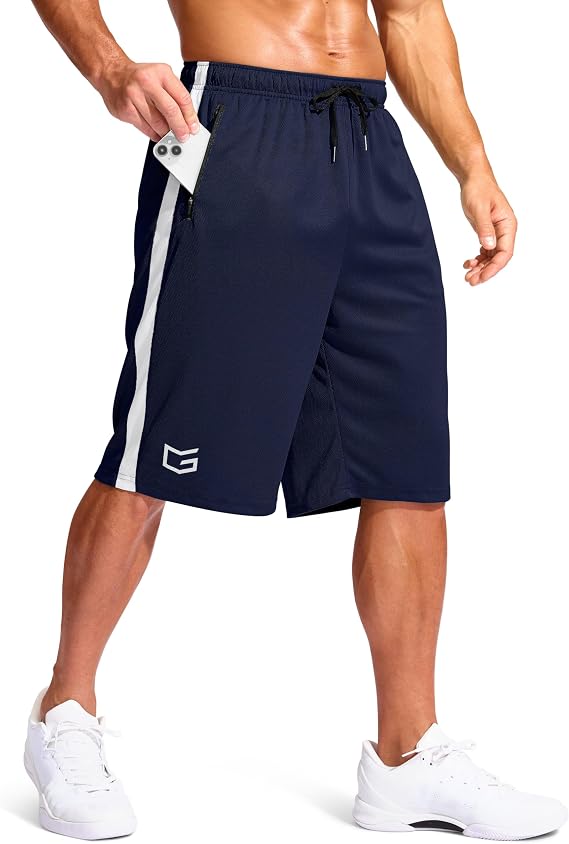 G Gradual Men's 11" Long Basketball Gym Shorts with Zipper Pockets