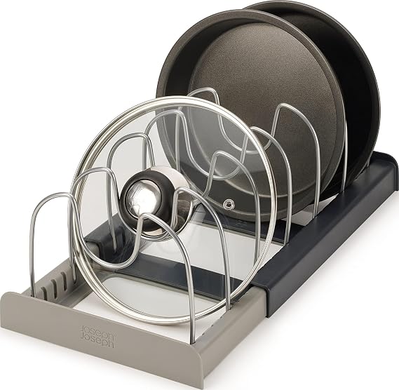 Joseph Joseph DrawerStore Expanding Cookware Organizer, Space saving storage for pan lids, baking trays - Grey