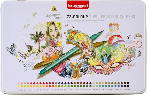 Royal Talens Bruynzeel Expression Set of 72 Assorted Fineliner/Brush Pens (60325072)