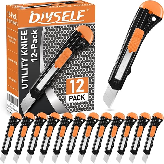 DIYSELF 12 Pack Box Cutter Retractable, 18mm Snap-Off Utility Knife