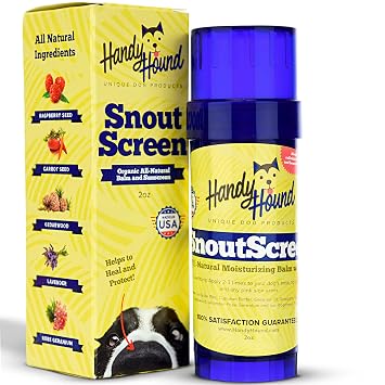 Handy Hound SnoutScreen Dog Nose Balm and Paw Balm, Moisturizing Formula for Dry or Cracked Noses, Vet Recommended, Made in USA, Protects Against UVB and UVC Rays, 2 oz