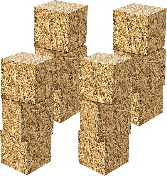YLOLUL 12 Pcs Hay Bales Boxes Large Decor Bulk Western Cowboy Party Decorations Wild West Photo Booth Props for Western Rodeo Cowboy Party Birthday Favors Farm Supplies (12 Pcs Straw)