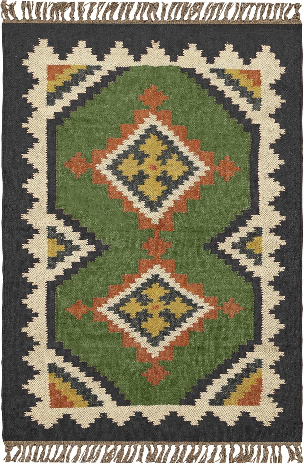 Natural Jute 7 Square Large Geometric Jute Rug Green Wool Jute Kilim Flatweave Wool Jute Large Area Rug Hand Woven Rug Indoor Rug Square Dining Area Mat Ideal for High Traffic Areas in Living Room