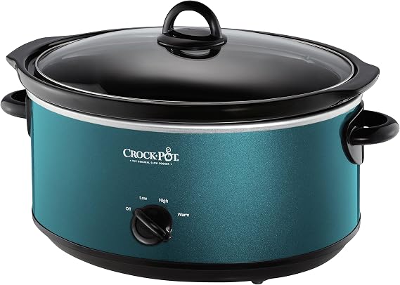 Crock-Pot 7-Quart Manual Slow Cooker, Family Size Serves 8+ People & Fits 6-lb Roast, Removable Stoneware with Warming Setting, Dishwasher Safe for Easy Cleanup, Turquoise