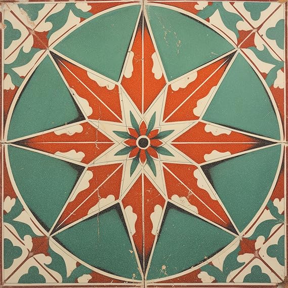 10 Pcs 12x12 Inch Peel and Stick Floor Tiles - Moroccan Geometric Octagonal Star Pattern Removable Self Adhesive Vinyl Flooring Stickers for Kitchen Bathroom Living Room Entryway Home Decor
