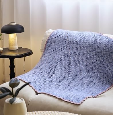 Crochet Kit For Beginners Throw Blanket Ring Patter DIY, Starter Easy Crochet All In One Knitting Kit: 800G Yarn, All Needs Accessories, Instructions, Step By Step Video Tutorials Blue
