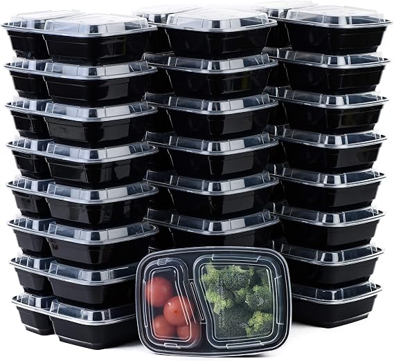 Meal Prep Containers [200Pack] [38oz] 2 Compartment with Lids, Reusable Bento Box, Food Storage Containers | BPA Free | Stackable | Lunch Boxes,Microwave/Dishwasher/Freezer Safe