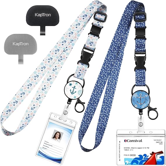 Kaptron Cruise Lanyard For Ship Cards: 2 Pack Adjustable Lanyard with Badge Reel Waterproof ID Holder & Phone Tether Tab
