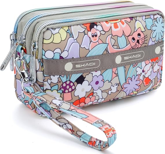 Multifunction 3 Layers Zipper Key Card Phone Pouch Coin Money Bag Purse Wallet (A)