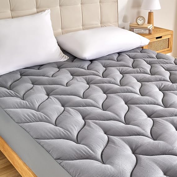 Sonive Single Mattress Topper, Breathable Comfortable Mattress Topper | Deep Pocket, Soft Single Mattress Cover Easy Care, Grey 90x190+30 cm, fluffy soft comfortable mattress pad