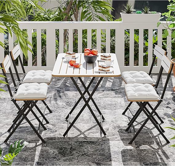 4 Person Cushioned Bistro Set Garden Table Chair White 1431