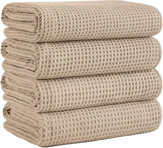 Microfiber Waffle Bath Towels, 4 Pieces, Soft, Absorbent, Fast Drying, Lint Free 430 GSM (27''x55''/68.58 cm x139.7 cm)