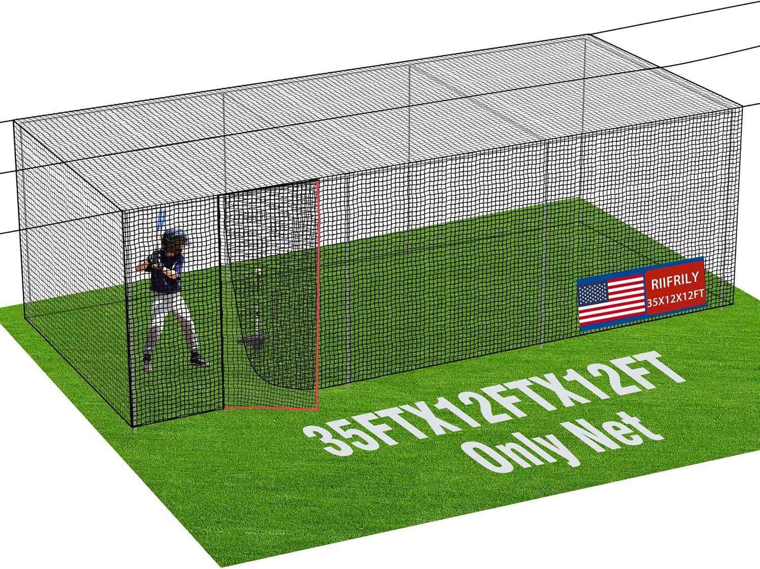 RIIFRILY Heavy Duty Baseball Batting Cage Nets,ONLY NET,45#Baseball and Softball Cage Netting,35'/55' Fits Backyard or Team Training