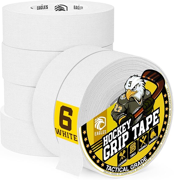 EAGLES Hockey Tape Multipurpose Cloth Tape Roll for Lacrosse Baseball & Softball Bats, Rackets, Pullup Bars, Gardening Tools, Easy Tear Over Grip - Sports Gift - Multi Sport Handle Tape - White