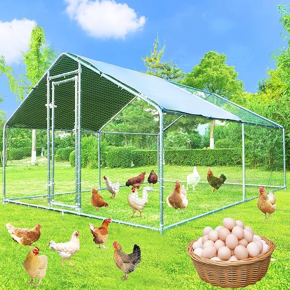 Large Chicken Coop Metal Chicken Runs for Yard with Cover Outdoor Pet Pens Poultry Cage Duck Rabbit House Backyard Use