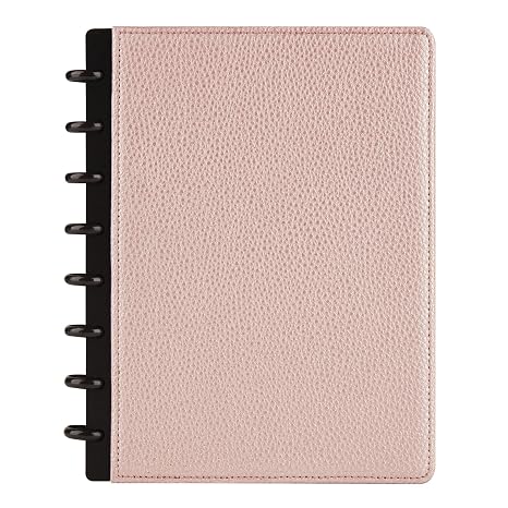 TUL Discbound Notebook With Pebbled Leather Cover, Junior Size, Narrow Ruled, 60 Sheets, Rose Gold