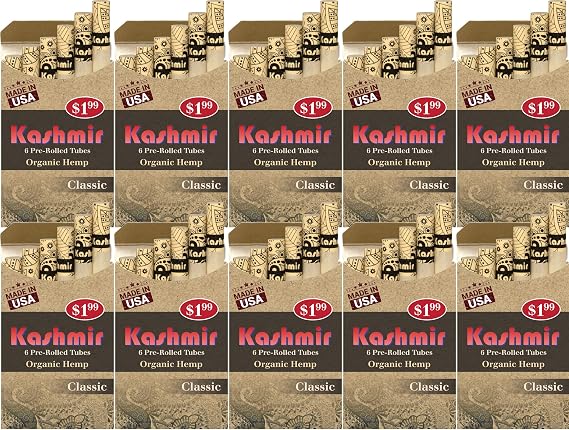Kashmir 100% Organic Classic Tubes, Natural, Convenient to Use, Portable Tube, 6 Tall Tubes Per Pack - Pack of 10