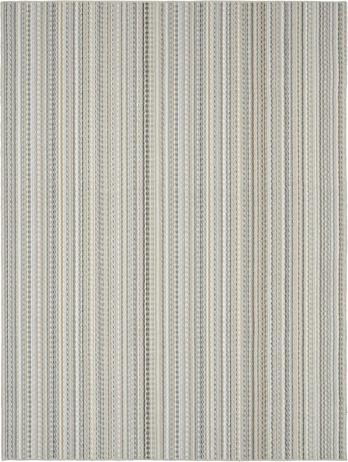 Garland Rug Carnival Stripe Non-Slip Recycled 7' x 12' Random Earthtone Stripes Area Rug – Modern, Stain-Resistant, Ideal for Living Rooms & High-Traffic Areas