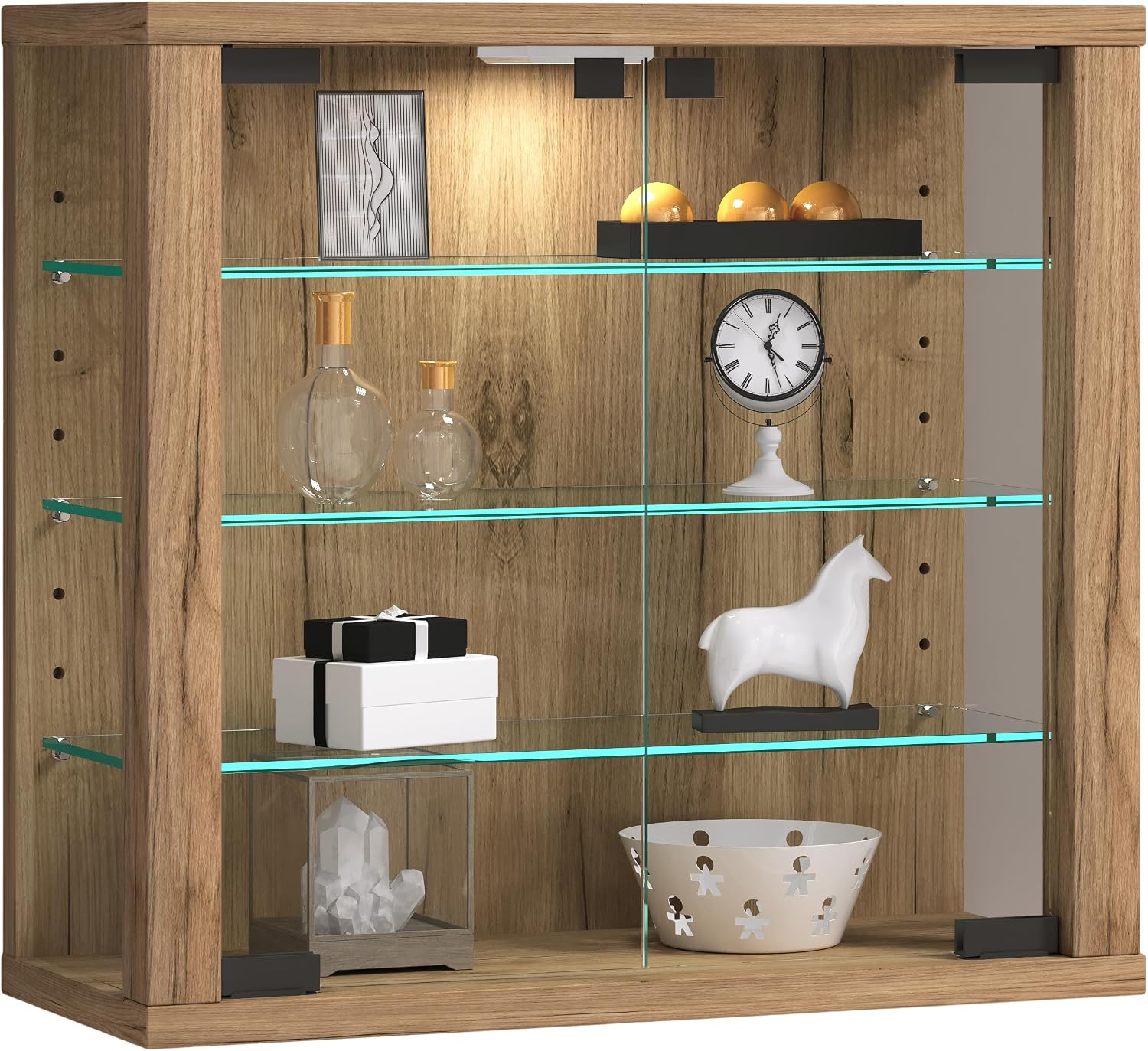 VCM Wall Display Case Hanging Glass Display Case Vitrosa S Honey Oak