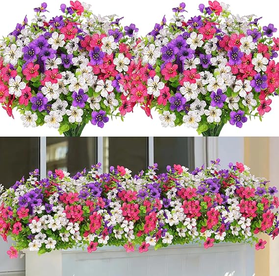 LOMOHOO 9 Bundles Artificial Flowers Outdoor UV Resistant