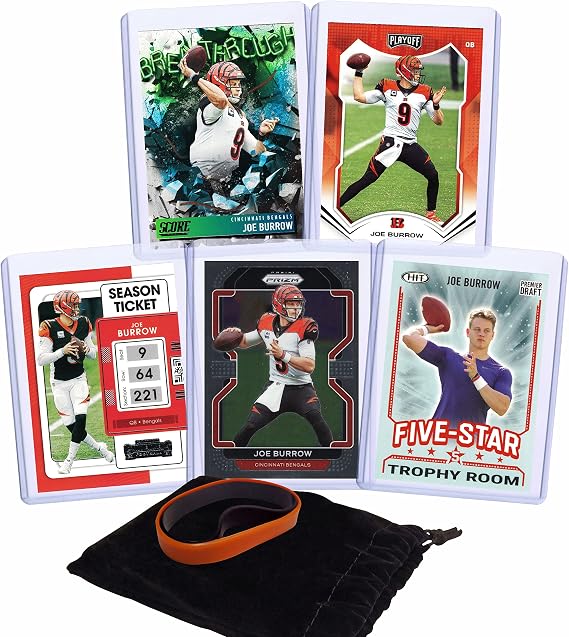 Joe Burrow Football Cards (5) Assorted Bundle - Cincinnati Bengals Trading Card Gift Set