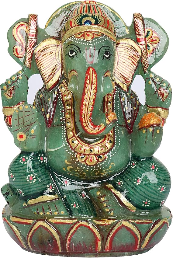 Green Jade Lord Ganesha Idol Sculpture Statue Hand Carved Decorative Healing Reiki Gemstone Figurines Crafts Approximately 5083 Ct.