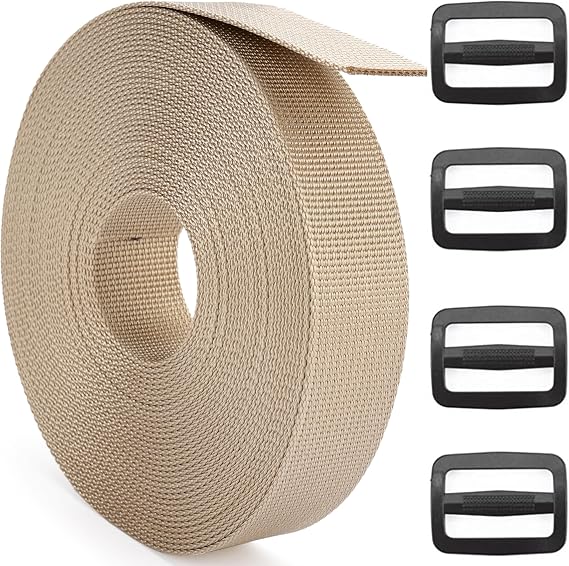 DEYACE 2 Inch Nylon Webbing Strap with Plastic Tri-Glide Slide Clips, 10 25 50 Yards Heavy Duty Nylon Strapping for Indoor or Outdoor Gear, DIY Crafting, Repairing