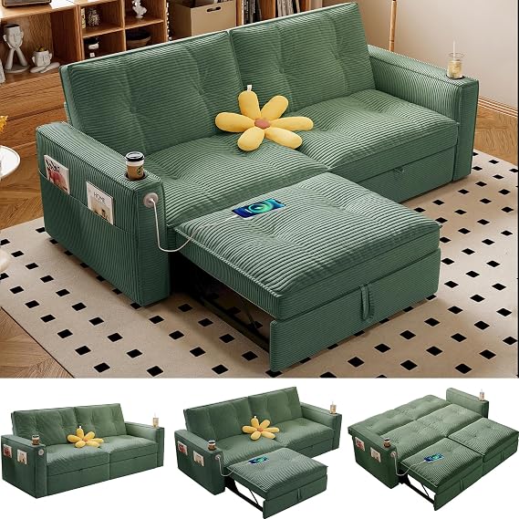 Queen Sleeper Sofa Bed, 72" Pull Out Couch Bed Green