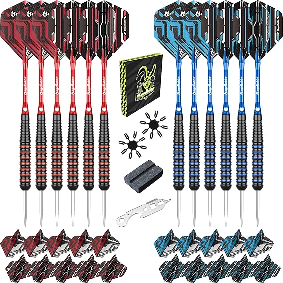 Steel Tip Darts Set, 12Pcs Metal Darts, 23 Grams, Steel Darts, 12pcs dart Shafts, Extra 24pcs Dart Flights, Dart Tools,Dart Accessories, Dart Steel Tip Set