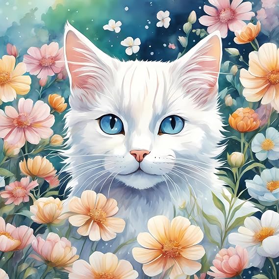 Fabric Panel 8"x8" Floral Cat 100% Cotton Quilt Square Block ET8555