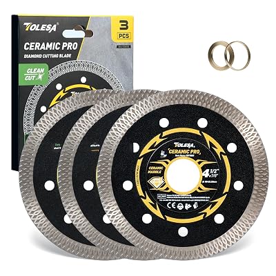 TOLESA 4-12 Inch Super Thin Diamond Saw Blade, Diamond Saw Blades for Angle Grinder, 4.5 Tile balde for Marble and Granite - 78 Arbor, 20mm & 16mm Adapter Ring 3-Pack