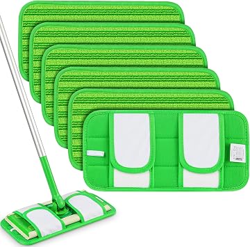 Reusable Mop Pads Compatible with Swiffer Sweeper Mops Papclean Microfiber Wet Pads Refill Dry Sweeping Cloths Washable Dust Floor Cleaner for Wood Floor Cleaning - 6 Pcs Green