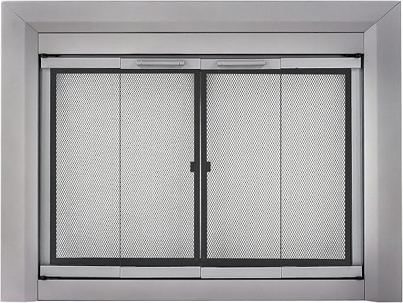 Pleasant Hearth Clairmont Medium Skyline Nickel Fireplace Glass Door