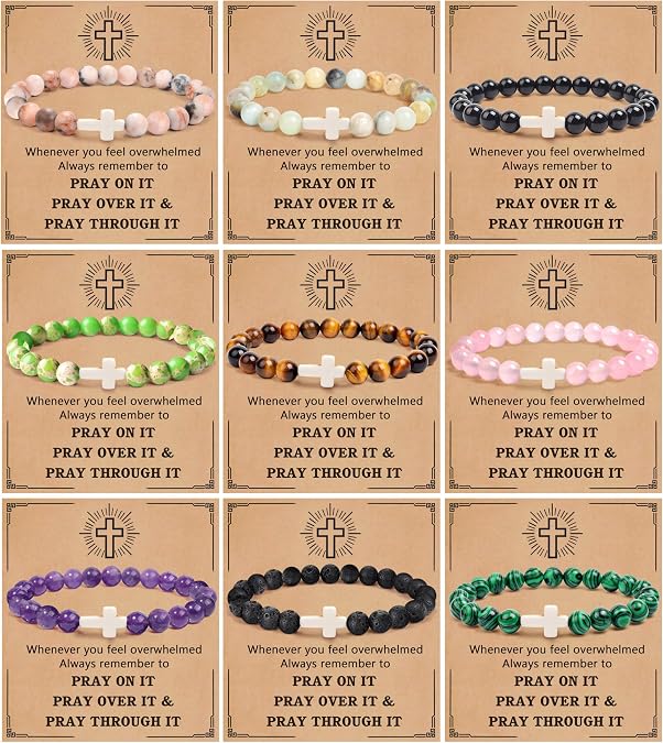 BROCC 9 Pcs Cross Bracelets for Women Men | Christian Gifts, Religious Gifts, Cross Beaded, Easter Catholic, Christian Jewelry