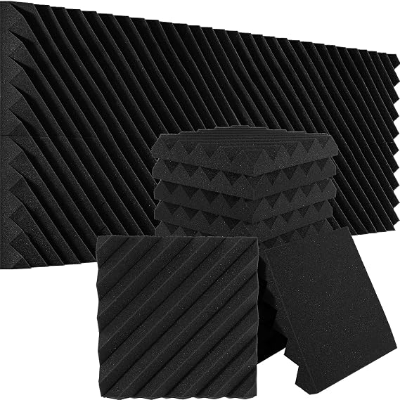 Foroomaco Slash Acoustic Foam Panels, 12 x 12 x 2 in, 12 Pack, Black