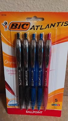 Bic Atlantis 5-pack the Original Medium Assorted Ink Ballpoint Pens