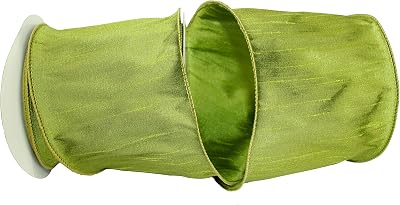 Reliant Ribbon 92975W-535-10F Dupioni Supreme Wired Edge Ribbon, 4 Inch X 10 Yards, Green Grass