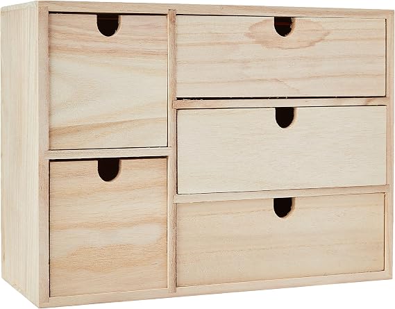 Artemio 14002158 Wooden Storage Box with Drawers, Brown, 35 x 15 x 26 cm