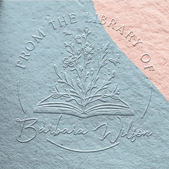 Book Embosser Personalized from The Library of | Ex Libris Stamp | Floral Book Stamp Custom Library Stamps | Customize Your Name and Design | Self-Inking Wood Handle