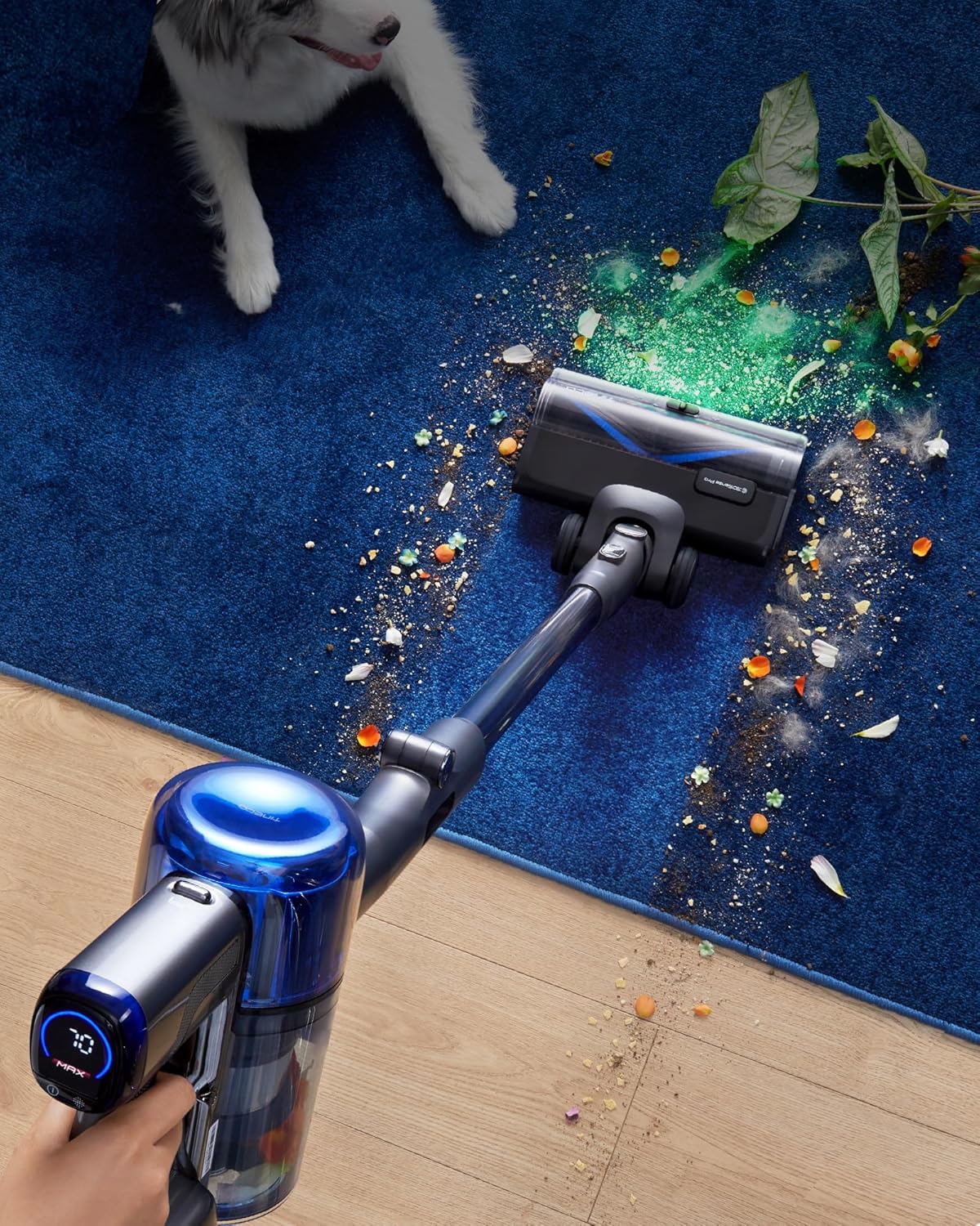 Tineco Pure ONE S70 Cordless Vacuum Cleaner, 200AW Powerful Suction, 3D Sense Pro Cleaning System, 6-Stage Filtration with 95min Runtime, Zero Tangle Brush with 180° Foldable Tube (Blue-Gray)